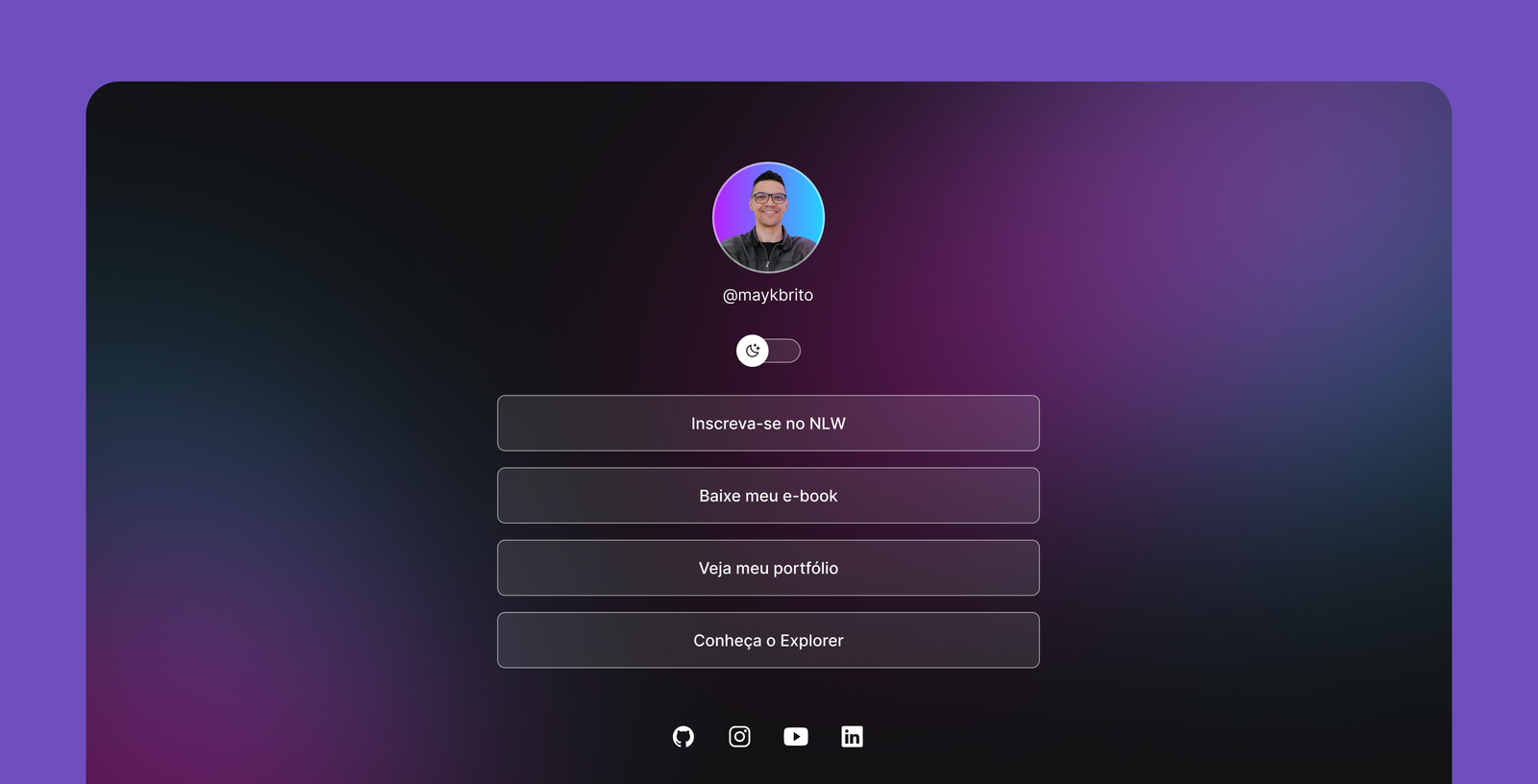 DevLinks é um agregador de links responsivo e com troca de tema que você pode usar como cartão de visitas nas suas redes sociais.